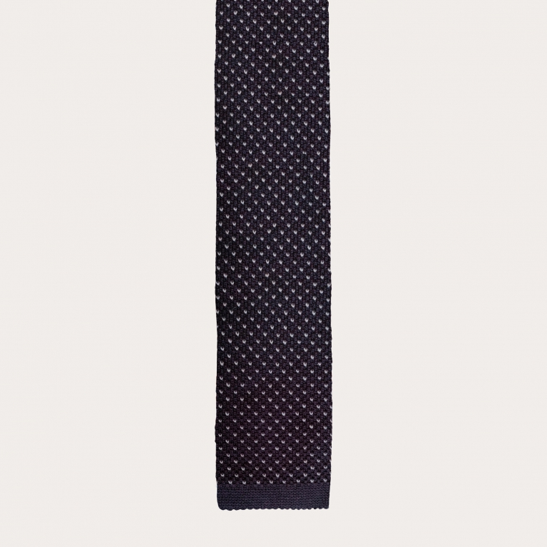 Cravate bleu marine en tricot de soie à motif pois
