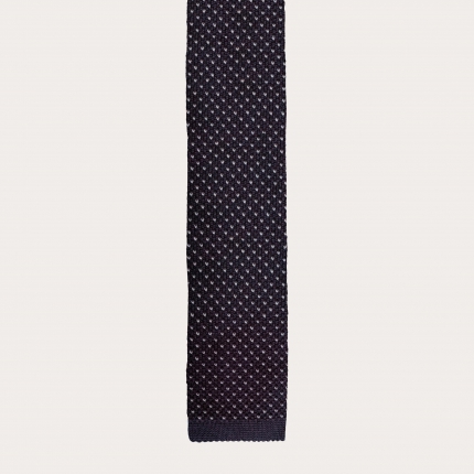 Cravatta tricot in seta blu navy con motivo puntaspillo