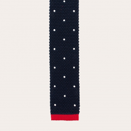 Corbata de tricot de seda azul marino con estampado de lunares