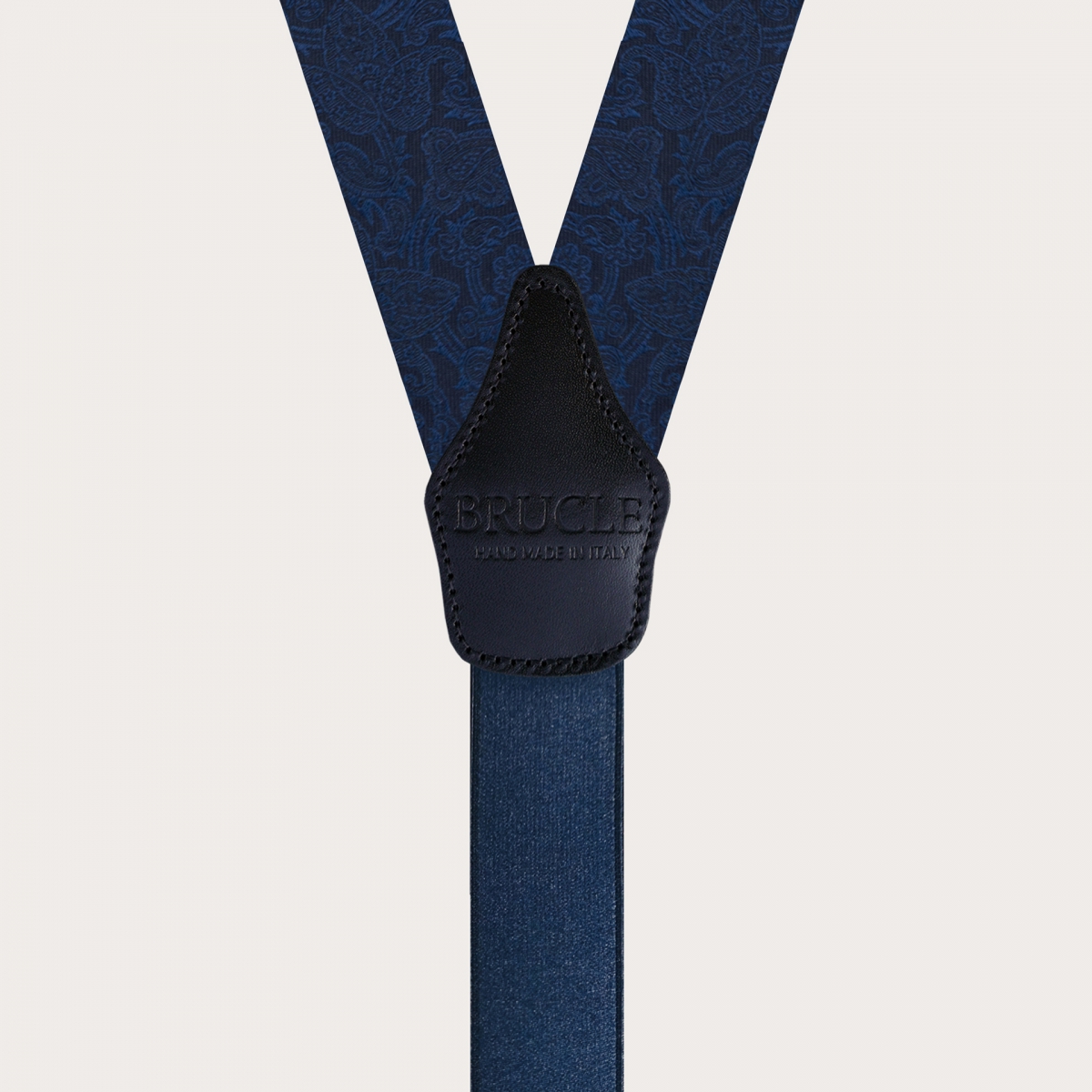 Tirantes en forma de Y en seda jacquard, azul con patrón paisley