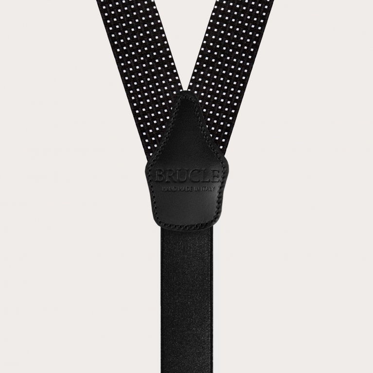 Bretelles élégantes en soie jacquard, noir avec motif pointillé géométrique