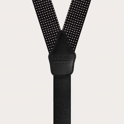 Elegante Hosenträger aus Jacquard-Seide, schwarz mit geometrischem Punktmuster
