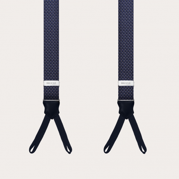 Formal skinny Y-shape suspenders with braid runners, dot blue