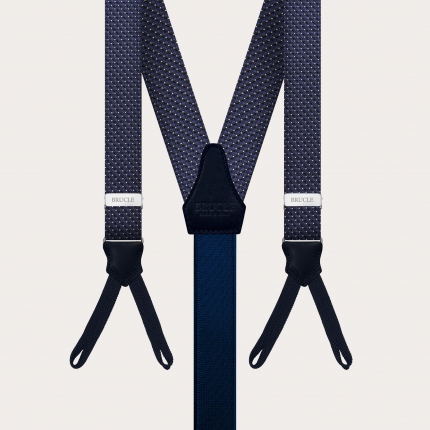Formal skinny Y-shape suspenders with braid runners, dot blue