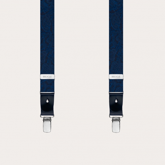Bretelle strette in seta paisley blu tono su tono