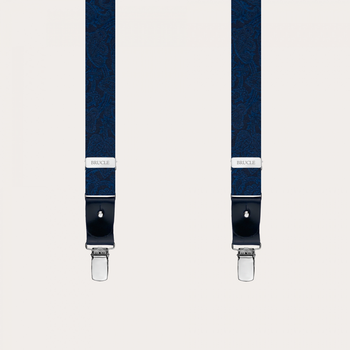 Bretelle strette in seta paisley blu tono su tono