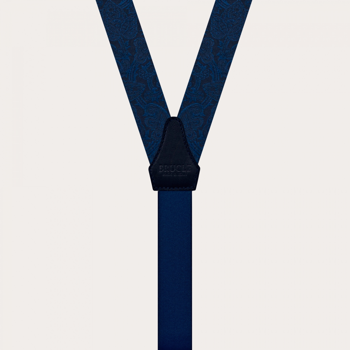 Tirantes en forma de Y en seda jacquard, azul con patrón paisley