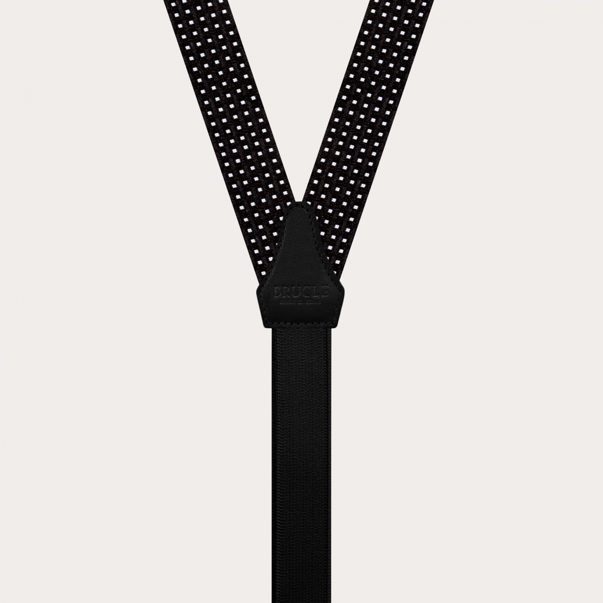 Bretelles larges en soie à motif noire à pois, usage à clip ou boutonniere