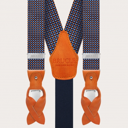 BRUCLE Suspenders in multicolored geometric patterned silk