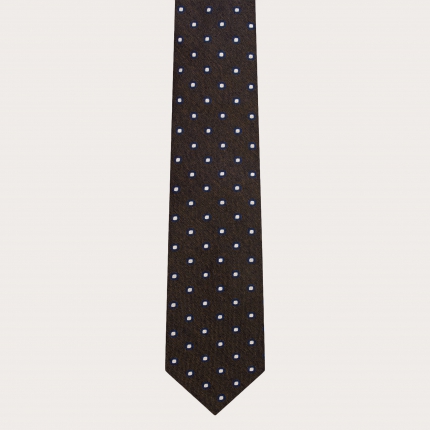 Necktie in jacquard silk, brown with polka dots
