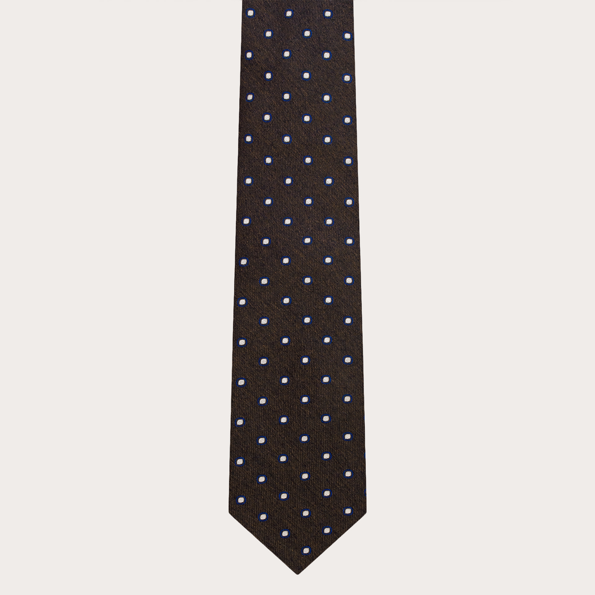 Necktie in jacquard silk, brown with polka dots