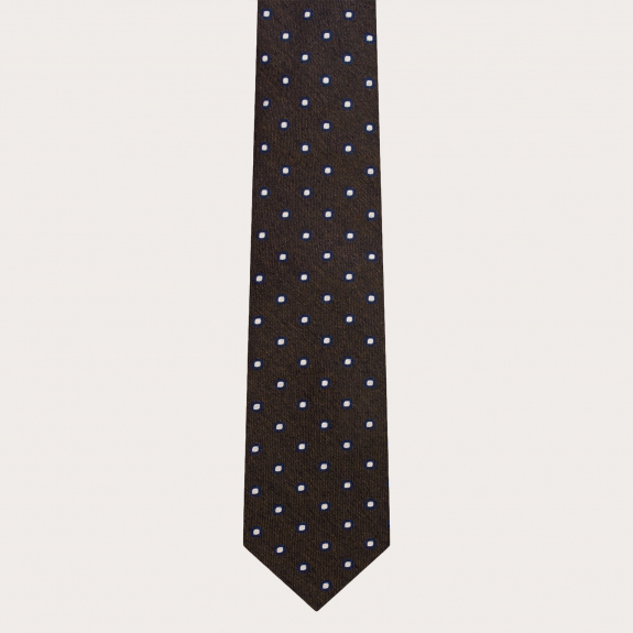 Corbata de seda jacquard marrón con lunares