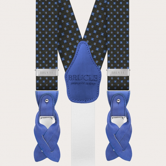 Bretelles larges en soie et coton vert à clip ou boutonniere