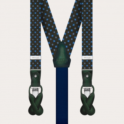 Formal Y-shape fabric skinny suspenders in silk and cotton, green 