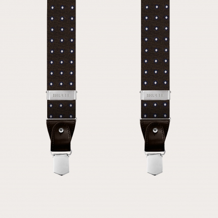 Men's suspenders in brown silk with polka dot pattern