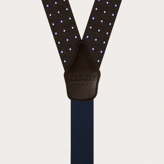 BRUCLE Tirantes para hombre en seda marrón con estampado de lunares