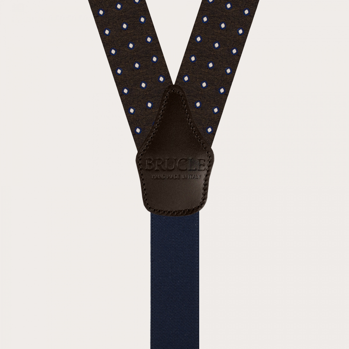 BRUCLE Tirantes para hombre en seda marrón con estampado de lunares