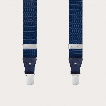 Men's suspenders in jacquard silk, flower pattern blue