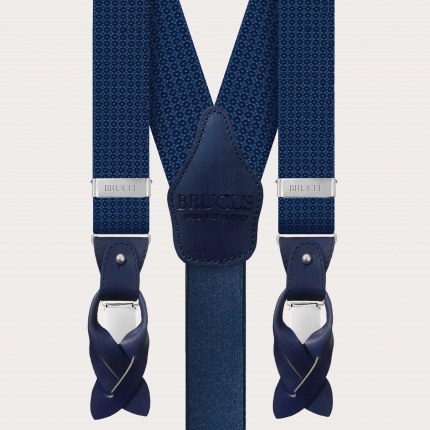 Men's suspenders in jacquard silk, flower pattern blue