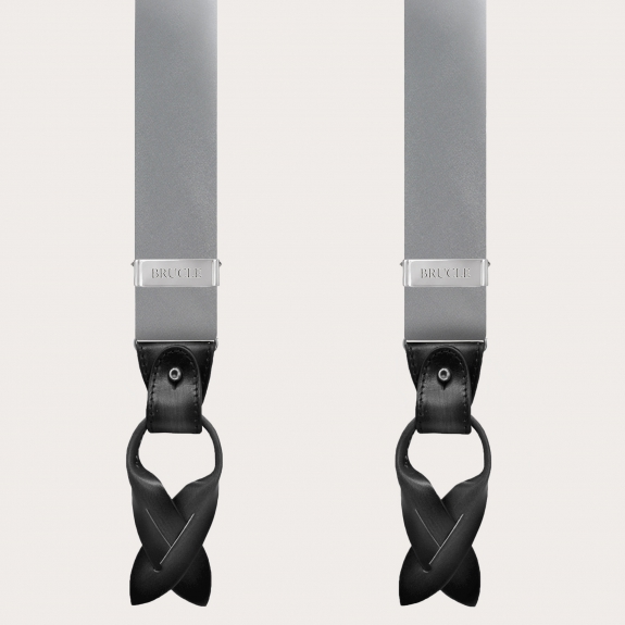 BRUCLE Formal Y-shape tubular silk suspenders, grey