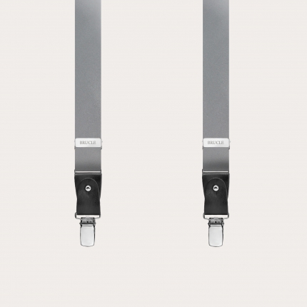 Formal Y-shape tubular silk skinny suspenders, grey