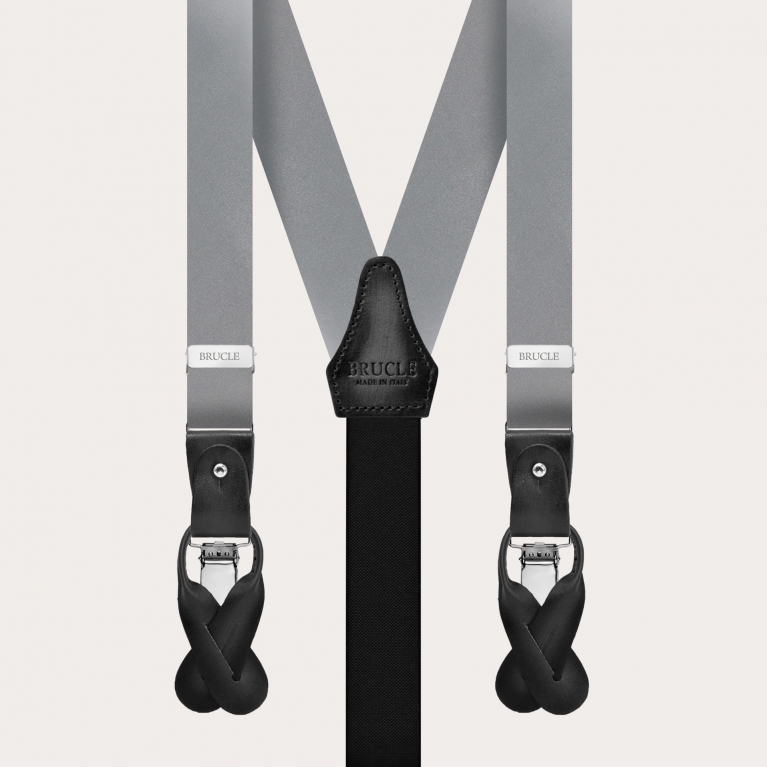 Formal Y-shape tubular silk skinny suspenders, grey