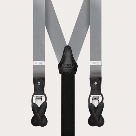 BRUCLE Formal Y-shape tubular silk skinny suspenders, grey
