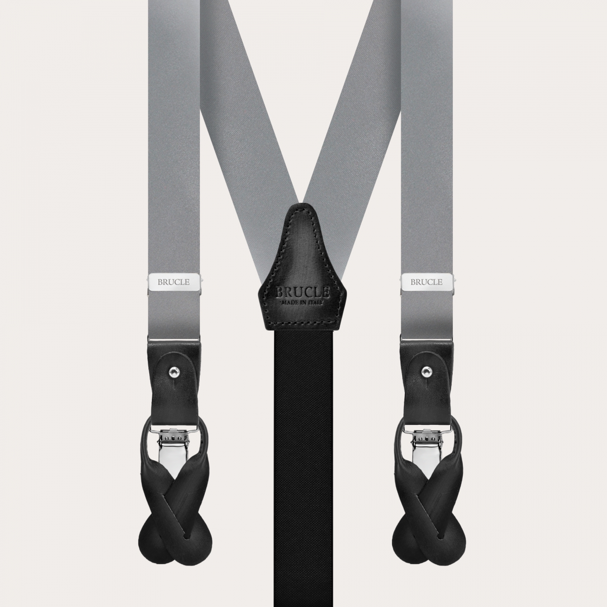 BRUCLE Formal Y-shape tubular silk skinny suspenders, grey