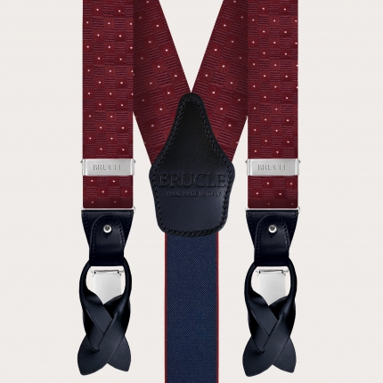 Formal fabric silk suspenders, pattern dotted burgundy Color-Bordeaux Size-120cm