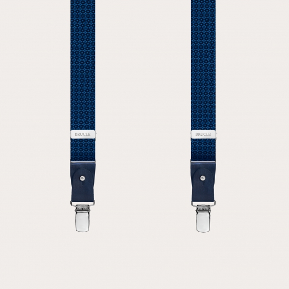 Skinny suspenders in jacquard silk, flower pattern blue