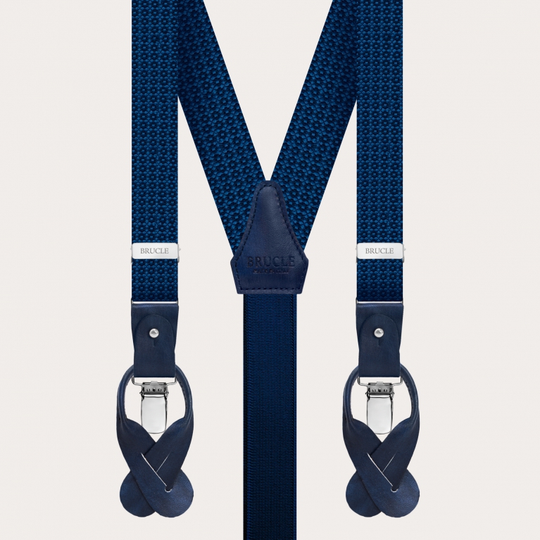 Bretelle strette in seta jacquard, blu microfantasia a fiori