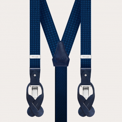Skinny suspenders in jacquard silk, flower pattern blue