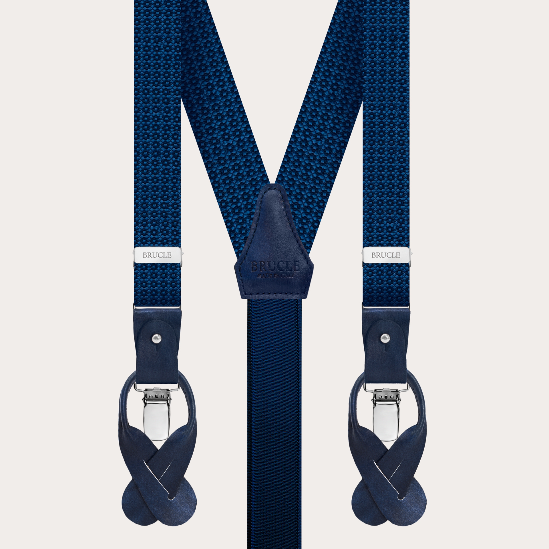 Tirantes de hombre en seda jacquard, azul jaspeado