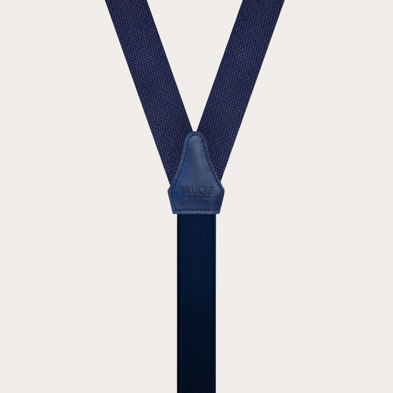Skinny suspenders in jacquard silk, melange blue