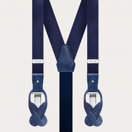 Skinny suspenders in jacquard silk, melange blue
