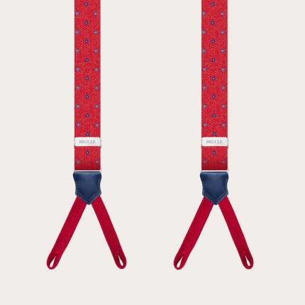 Formal skinny Y-shape suspenders with braid runners, red with floral pattern