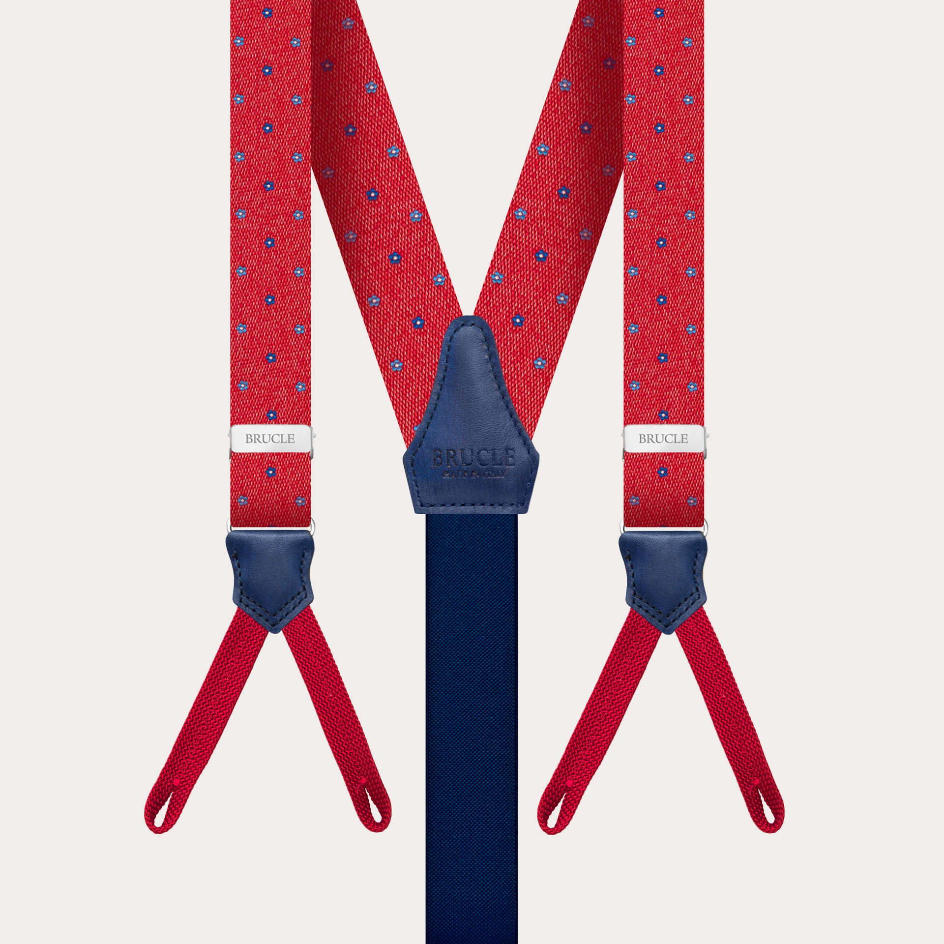 Hosenträger schmale zum knöpfen, rot mit Blumenmuster