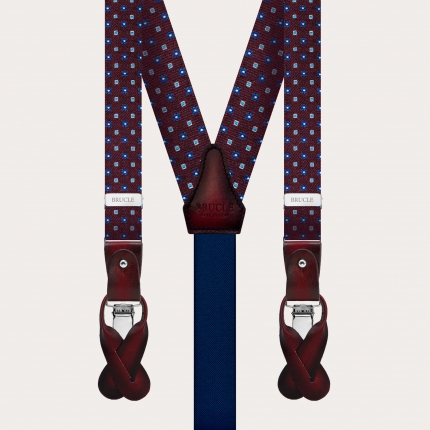 Bordeaux floral and geometric patterned silk and cotton suspenders