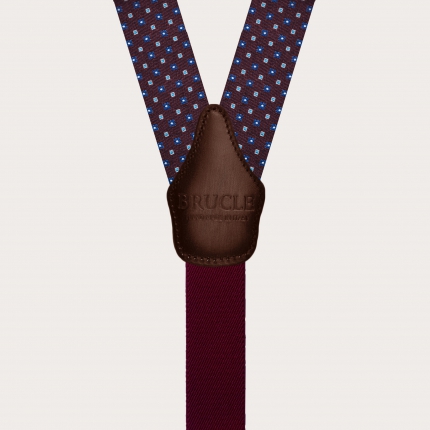 Bordeaux floral and geometric patterned silk and cotton classic suspenders