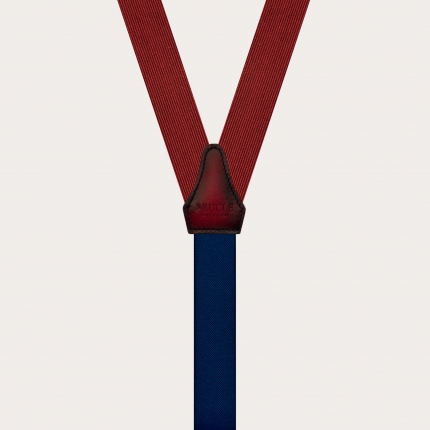 Formal Y-shape silk skinny suspenders, burgundy