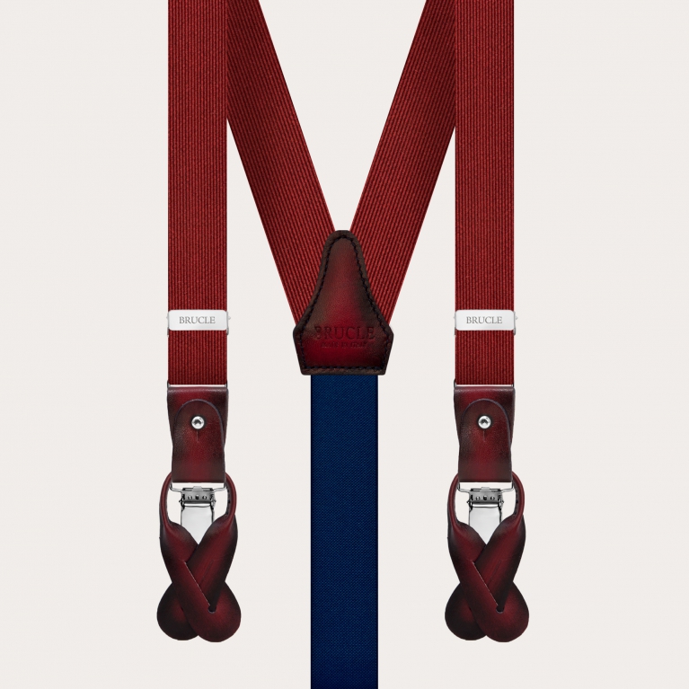 Formal Y-shape silk skinny suspenders, burgundy
