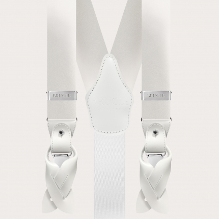 Formal Y-shape tubular silk suspenders, white