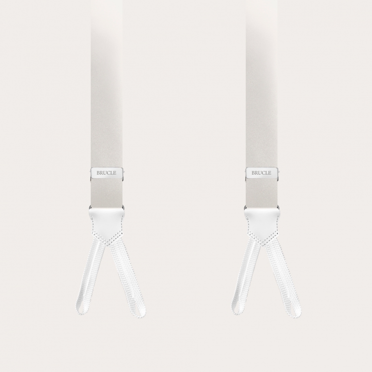 Formal skinny Y-shape suspenders with braid runners, white