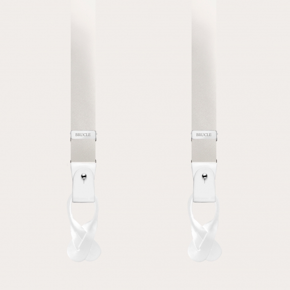 BRUCLE Schmale Hosenträger aus Seide, Elfenbein mit blauem Mikromuster