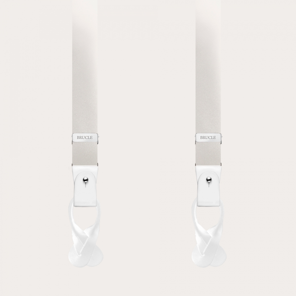 BRUCLE Schmale Hosenträger aus Seide, Elfenbein mit blauem Mikromuster