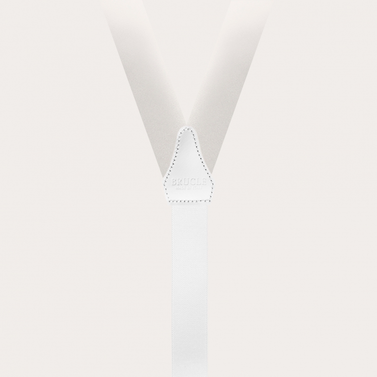 Narrow suspenders in silk, white