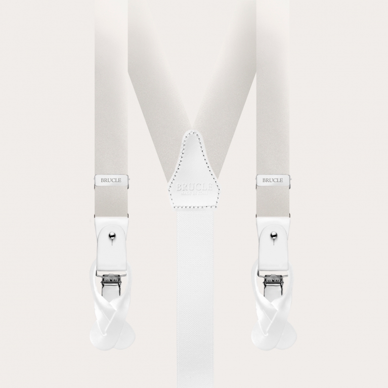 Narrow suspenders in silk, white