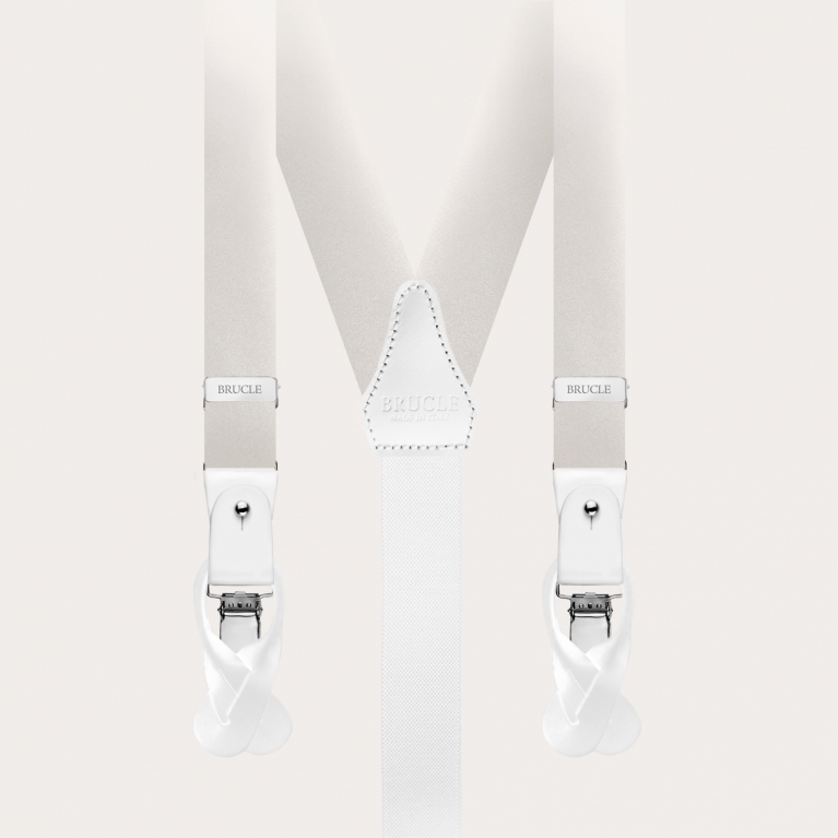 Narrow suspenders in silk, white