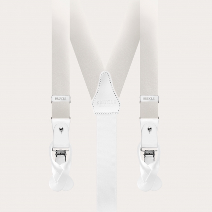 Narrow suspenders in silk, white