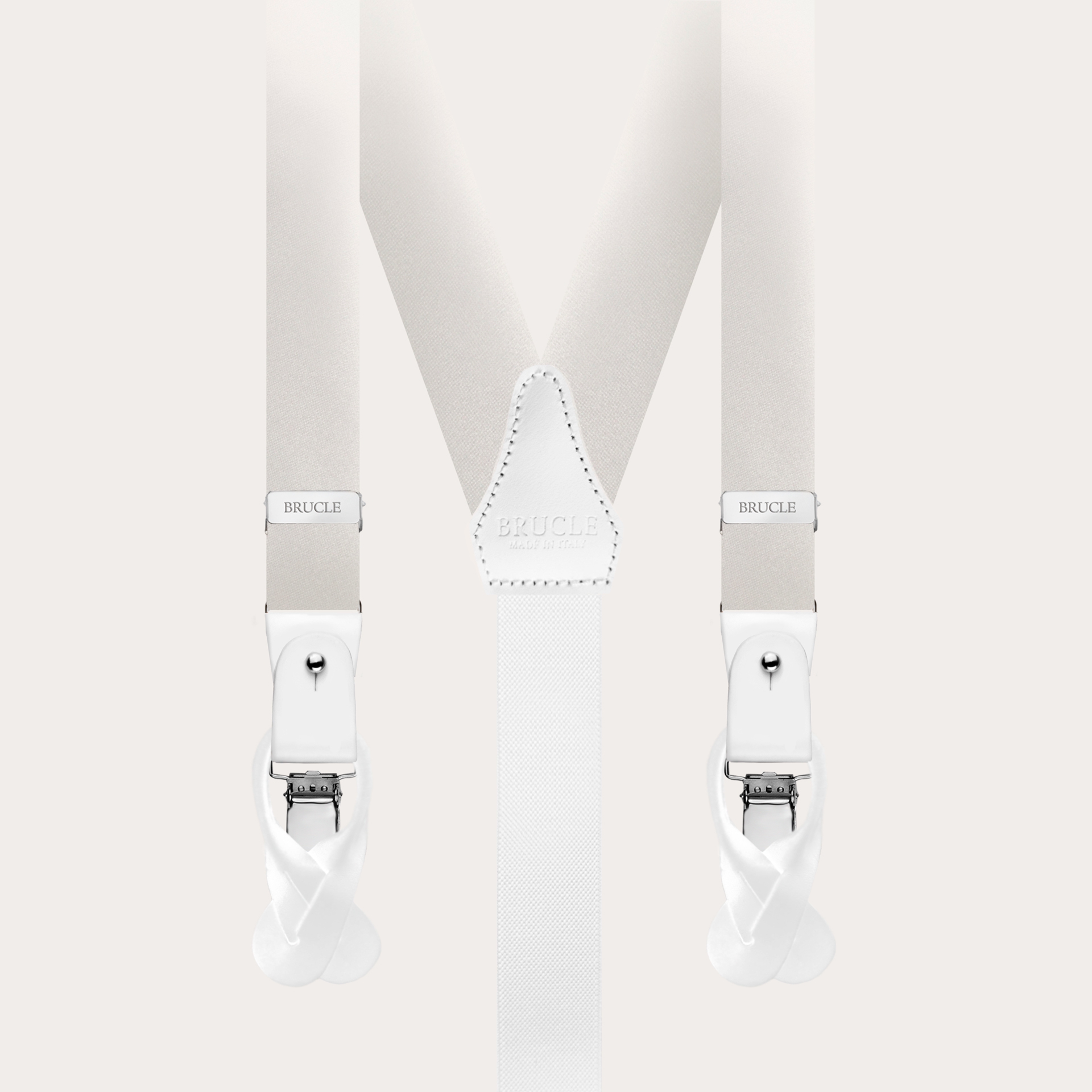 BRUCLE Schmale Hosenträger aus Seide, Elfenbein mit blauem Mikromuster